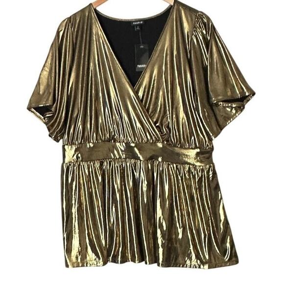 Torrid Top Liquid Shine Peplum Blouse Sz 18/20 Gold Metallic Party New - Picture 2 of 11